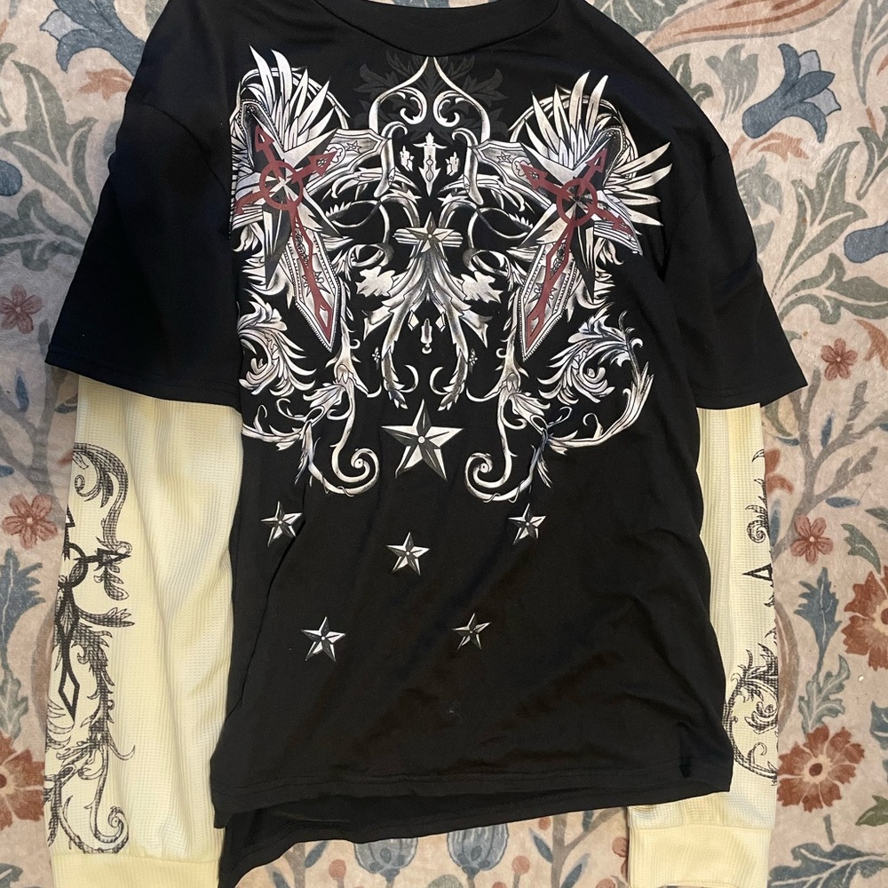 SHEIN Black and Cream Star Graphic Long Sleeve Tee